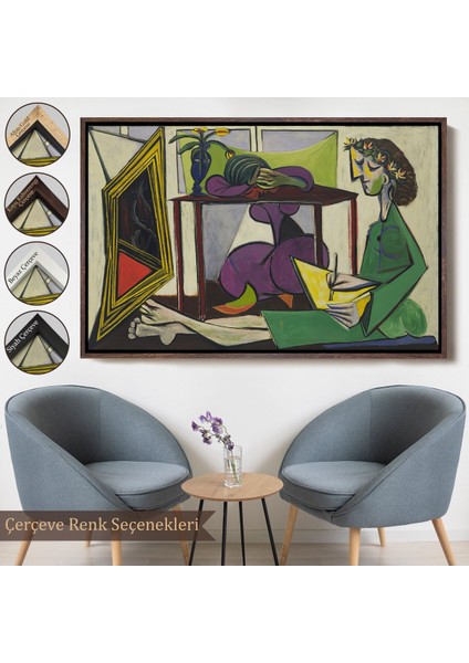 Çerçeveli Pablo Picasso - Iç Mekanda Bir Kız Çizimi TABLO-7081
