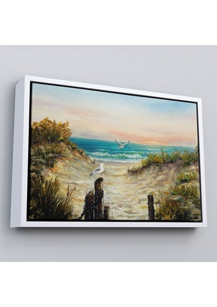 Çerçeveli Kumsaldan Okyanusa Bir Yol Yağlıboya Görünüm Dekoratif Kanvas Duvar TABLOSU-3665