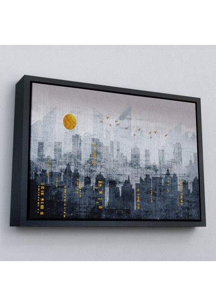 Çerçeveli Modern Şehir Manzarasının Silueti Kanvas TABLO-5038