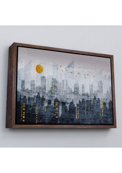 Çerçeveli Modern Şehir Manzarasının Silueti Kanvas TABLO-5038 fiyatları