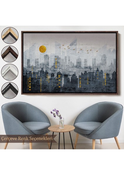 Çerçeveli Modern Şehir Manzarasının Silueti Kanvas TABLO-5038
