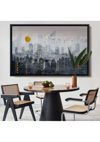 Çerçeveli Modern Şehir Manzarasının Silueti Kanvas TABLO-5038