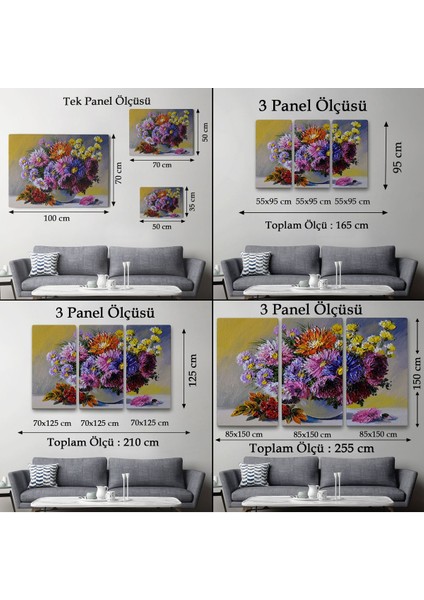 Renkli Çiçekler Yağlıboya Görünüm Dekoratif Kanvas Duvar TABLOSU-3448