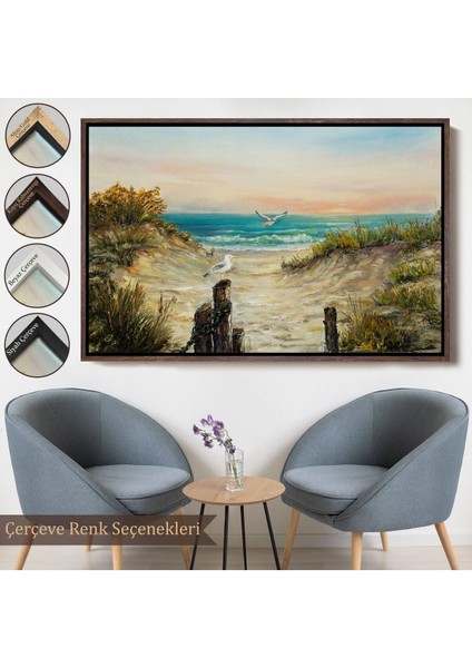 Çerçeveli Kumsaldan Okyanusa Bir Yol Yağlıboya Görünüm Dekoratif Kanvas Duvar TABLOSU-3665