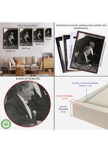 Çerçeveli Mustafa Kemal Atatürk Duvar Tablosu -6052 indirimleri