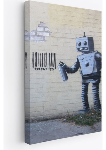 Banksy Graffiti Yapan Robot Kanvas TABLO-4966