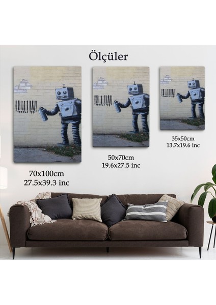 Banksy Graffiti Yapan Robot Kanvas TABLO-4966 indirimleri