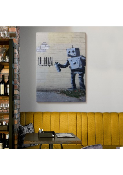 Banksy Graffiti Yapan Robot Kanvas TABLO-4966