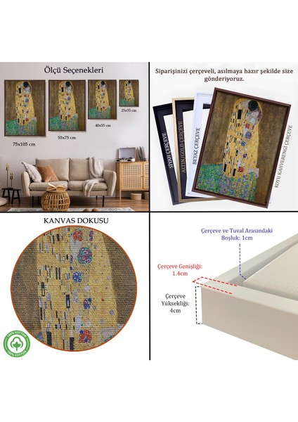 Çerçeveli Gustav Klimt'in Öpücüğü Tablo - The Kiss By Gustav KLIMT-7432 indirimleri