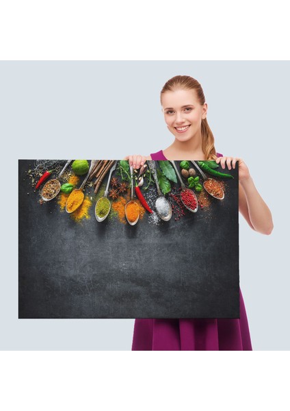 Mutfak Masasın Da Baharatlar Dekoratif Kanvas Duvar TABLOSU-3517 fırsatları