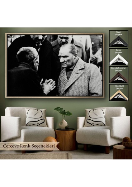 Çerçeveli Atatürk Portre Tablosu Mustafa Kemal Atatürk Dikdörtgen Dekoratif Kanvas TABLO-147