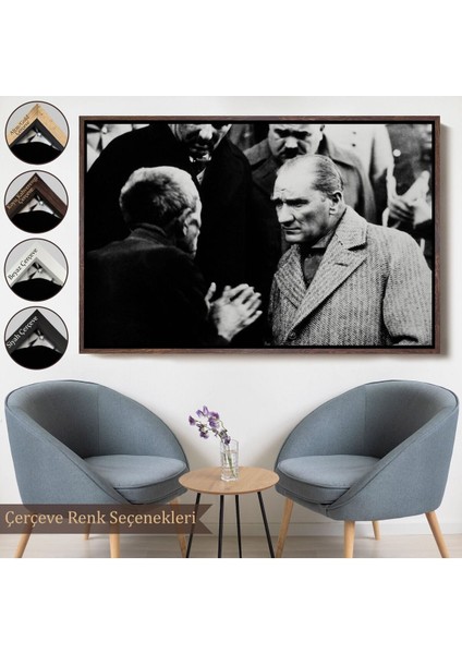 Çerçeveli Atatürk Portre Tablosu Mustafa Kemal Atatürk Dikdörtgen Dekoratif Kanvas TABLO-147