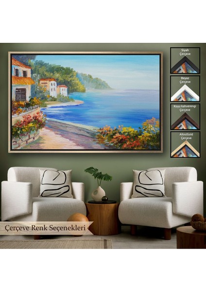 Çerçeveli Deniz Manzarası Yağlıboya Görünüm Dekoratif Kanvas Duvar TABLOSU-3458