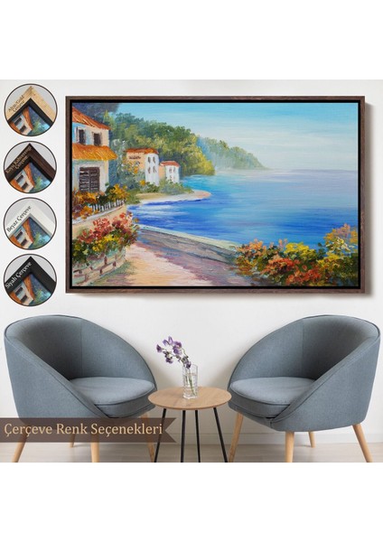 Çerçeveli Deniz Manzarası Yağlıboya Görünüm Dekoratif Kanvas Duvar TABLOSU-3458