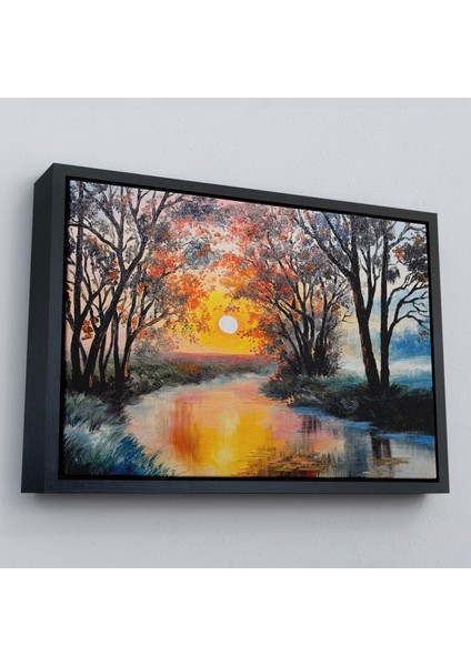 Çerçeveli Kış Mevsiminde Karlı Bir Nehir Manzarası Duvar TABLOSU-3464
