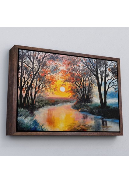 Çerçeveli Kış Mevsiminde Karlı Bir Nehir Manzarası Duvar TABLOSU-3464 fiyatları