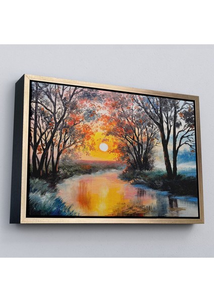 Çerçeveli Kış Mevsiminde Karlı Bir Nehir Manzarası Duvar TABLOSU-3464 modelleri