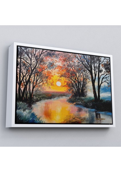 Çerçeveli Kış Mevsiminde Karlı Bir Nehir Manzarası Duvar TABLOSU-3464 fırsatları