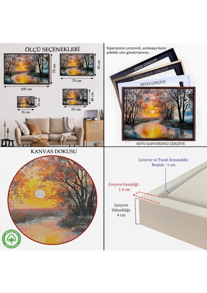 Çerçeveli Kış Mevsiminde Karlı Bir Nehir Manzarası Duvar TABLOSU-3464 indirimleri