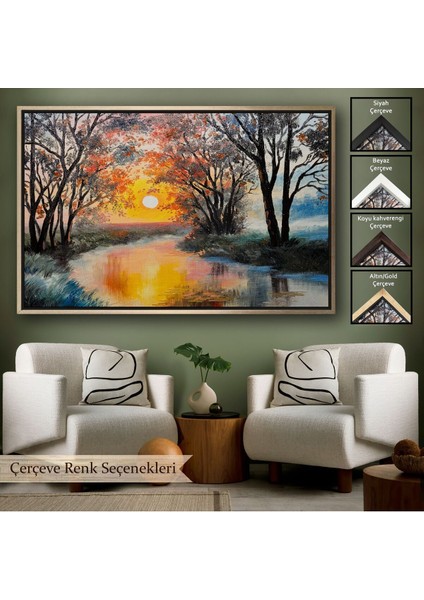 Çerçeveli Kış Mevsiminde Karlı Bir Nehir Manzarası Duvar TABLOSU-3464