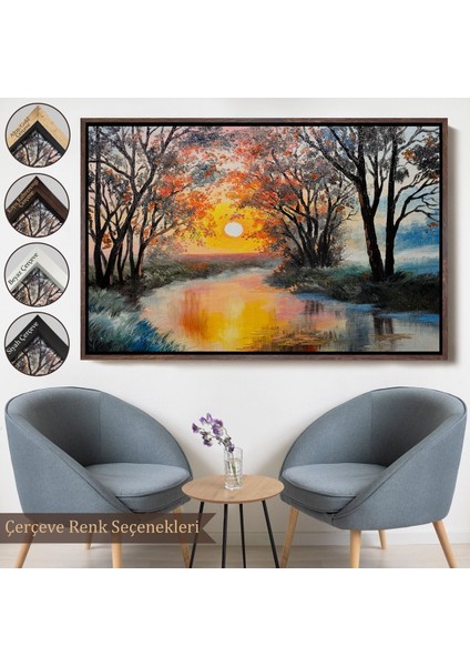 Çerçeveli Kış Mevsiminde Karlı Bir Nehir Manzarası Duvar TABLOSU-3464