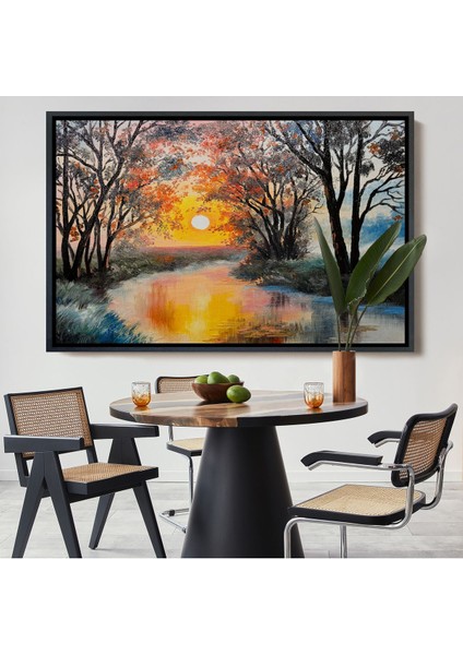 Çerçeveli Kış Mevsiminde Karlı Bir Nehir Manzarası Duvar TABLOSU-3464