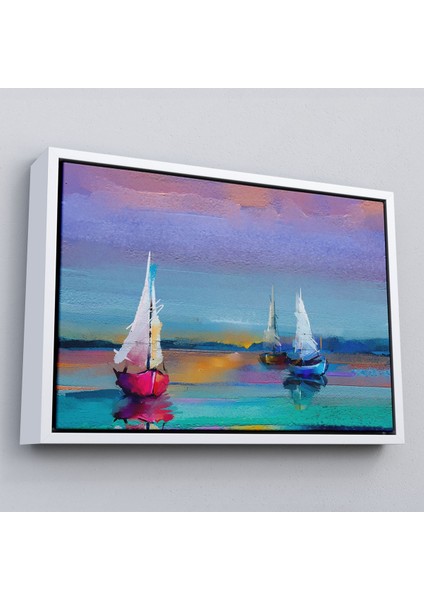 Çerçeveli Denizdeki Yelkenliler Yağlıboya Görünüm Dekoratif Kanvas Duvar TABLOSU-3616