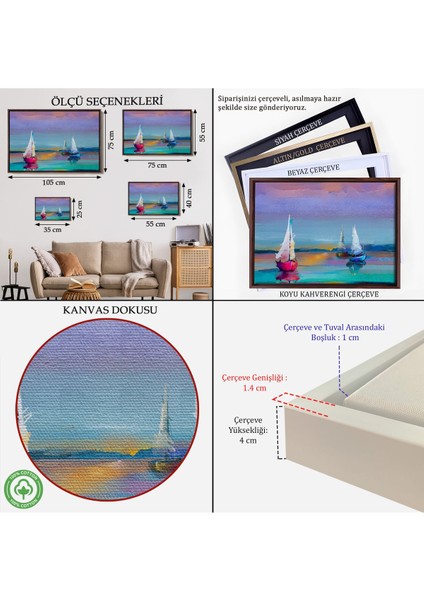 Çerçeveli Denizdeki Yelkenliler Yağlıboya Görünüm Dekoratif Kanvas Duvar TABLOSU-3616 indirimleri