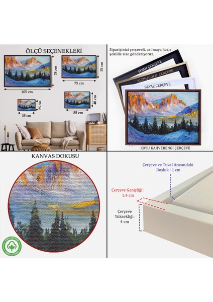 Çerçeveli Rusya Karlı Dağları Manzarası Duvar TABLOSU-1235 indirimleri