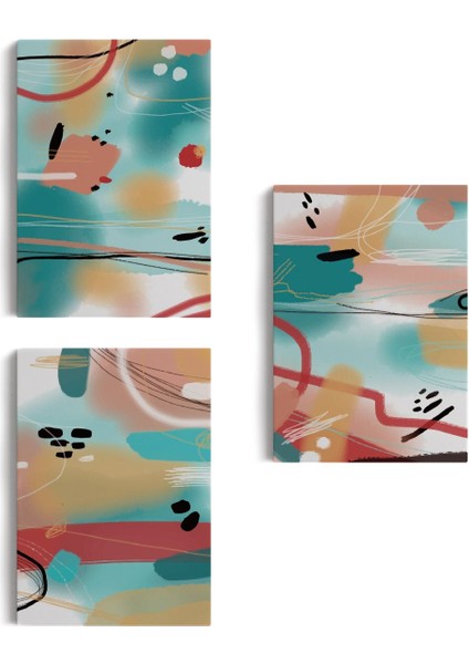 Suluboya Görünümlü Soyut Desenler Duvar Tablosu Üçlü SET-EE-104