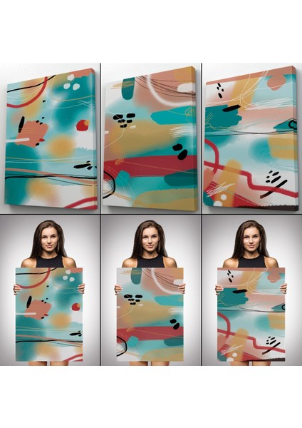 Suluboya Görünümlü Soyut Desenler Duvar Tablosu Üçlü SET-EE-104 modelleri