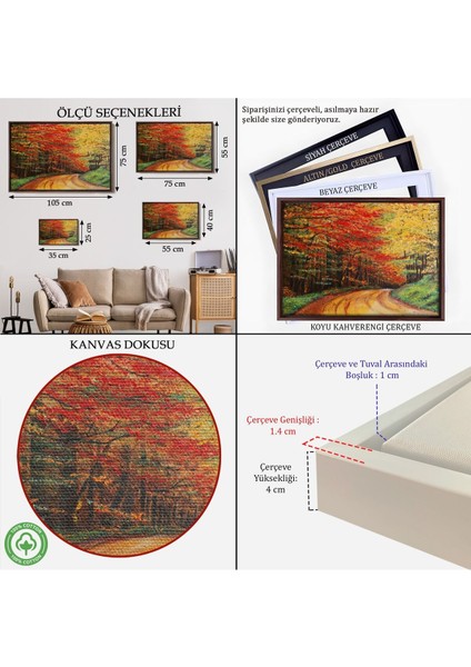 Çerçeveli Orman Yolu Yağlıboya Görünüm Dekoratif Kanvas Duvar TABLOSU-3764 indirimleri