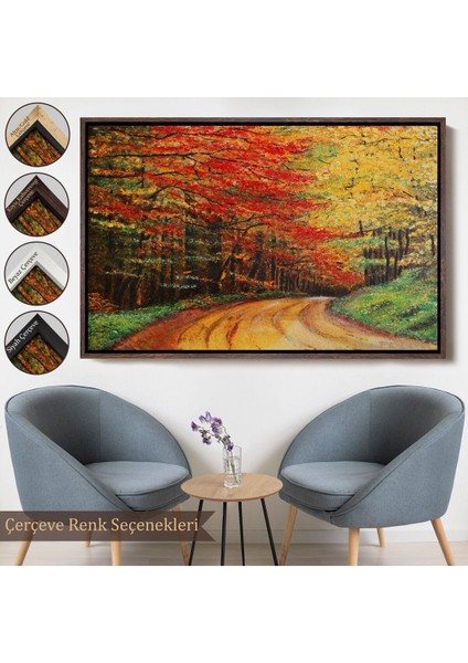 Çerçeveli Orman Yolu Yağlıboya Görünüm Dekoratif Kanvas Duvar TABLOSU-3764