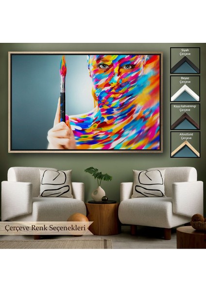 Çerçeveli Sanatçı Kadın Dekoratif Kanvas Duvar TABLOSU-3455