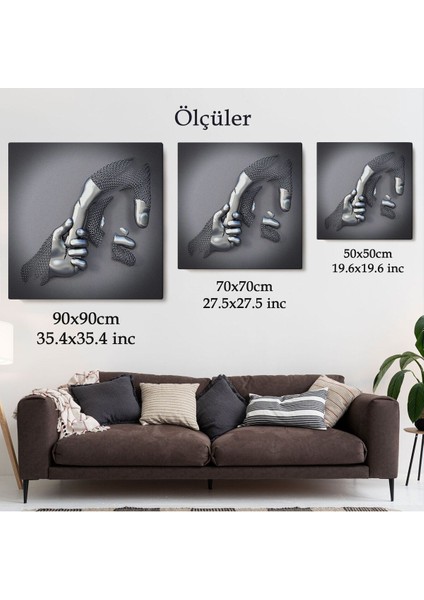 Metalik Efektli 3D Kanvas Poster, Modern Duvar Dekoru, Gümüş Kanvas TABLO-5357