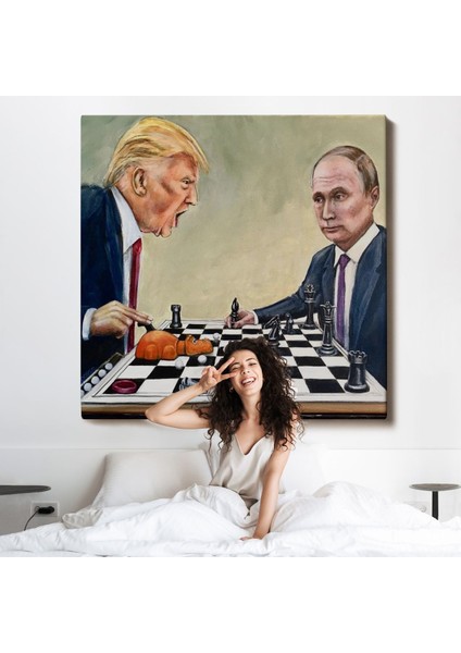 Donald Trump - Vladimir Putin Santranç Oynarken TABLOSU-8316