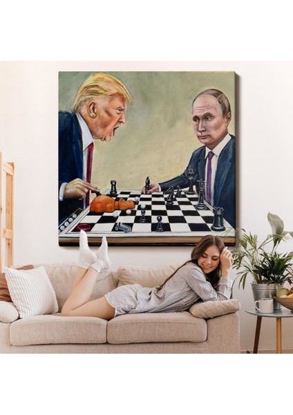Donald Trump - Vladimir Putin Santranç Oynarken TABLOSU-8316