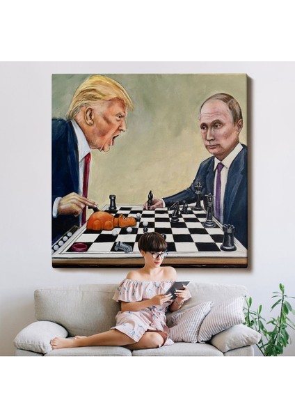 Donald Trump - Vladimir Putin Santranç Oynarken TABLOSU-8316