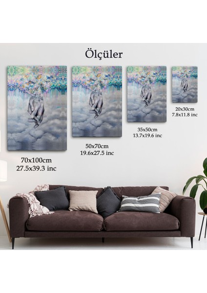 Sürrealist Kadın ve Erkek Elleri Yağlıboya Görünüm Dekoratif Kanvas Duvar TABLOSU-5951