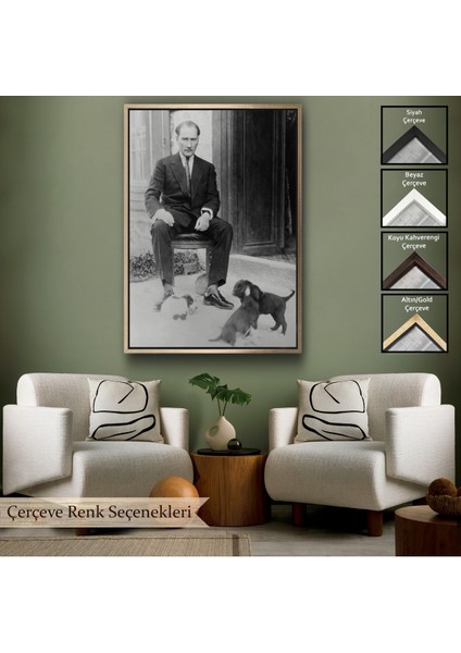 Çerçeveli Atatürk Portre Tablosu Mustafa Kemal Atatürk Dikdörtgen Dekoratif Kanvas Tablo-55