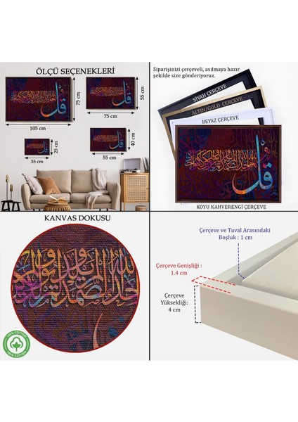 Çerçeveli Ihlas Suresi Yazılı Dekoratif Kanvas TABLO-3413 indirimleri