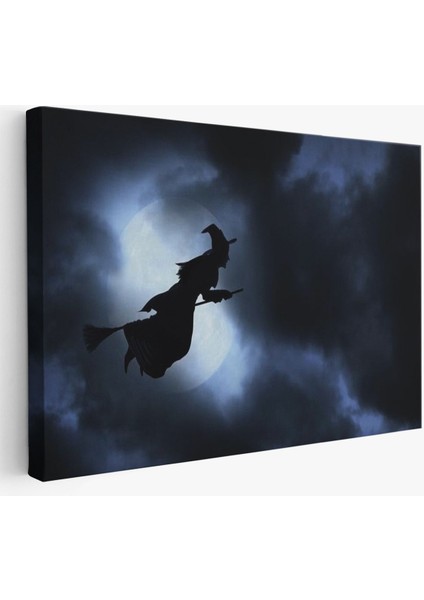 Süpürgede Uçan Cadı, Cadılar Bayramı Dekoratif Duvar TABLOSU-5202 (Tek Parça)