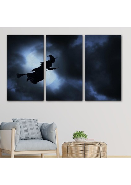 Süpürgede Uçan Cadı, Cadılar Bayramı Dekoratif Duvar TABLOSU-5202 (Tek Parça) modelleri