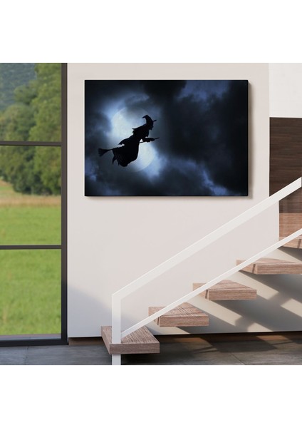 Süpürgede Uçan Cadı, Cadılar Bayramı Dekoratif Duvar TABLOSU-5202 (Tek Parça) indirimleri