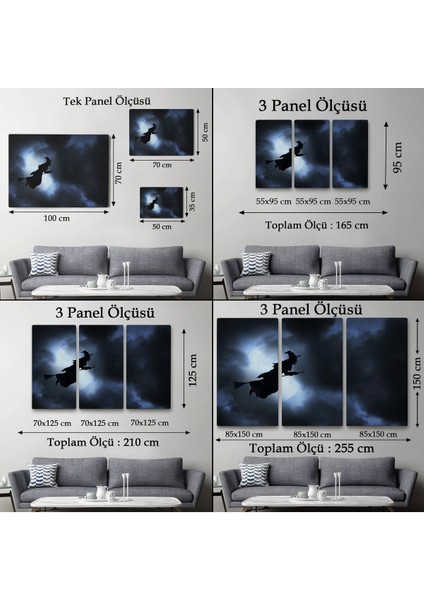 Süpürgede Uçan Cadı, Cadılar Bayramı Dekoratif Duvar TABLOSU-5202 (Tek Parça)