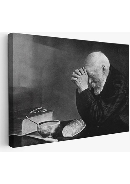 Eric Enstrom Grace Adam Ekmek Üzerinde Dua Ediyor Kanvas Tablo, Siyah Beyaz BASKI-5394