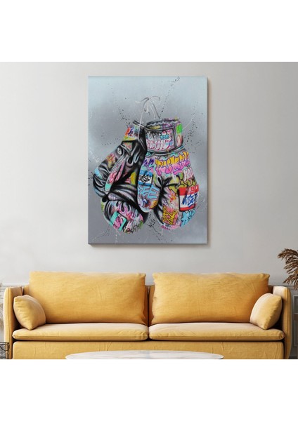 Boks Eldivenleri Kanvas Tablo, Renkli Banksy Sokak Graffiti Kanvas TABLO-5320 fiyatları
