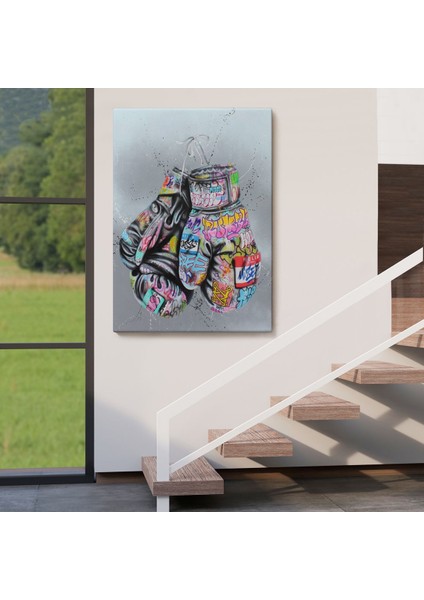 Boks Eldivenleri Kanvas Tablo, Renkli Banksy Sokak Graffiti Kanvas TABLO-5320 fırsatları
