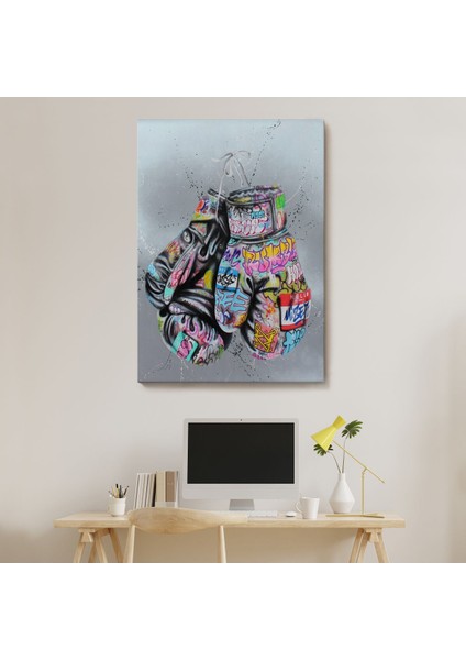 Boks Eldivenleri Kanvas Tablo, Renkli Banksy Sokak Graffiti Kanvas TABLO-5320