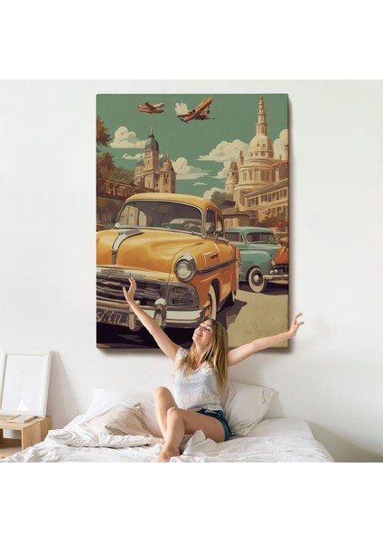 Sarı Klasik Araba TABLOSU-8066 indirimleri